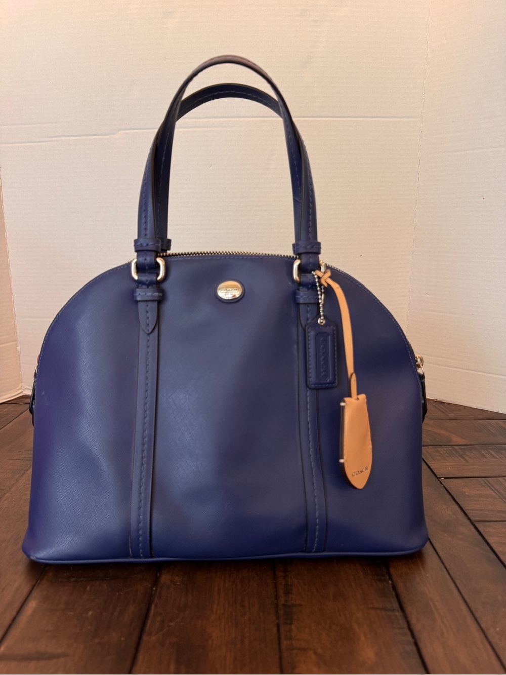Coach Peyton Cora Domed Satchel Porcelain Blue Saffiano Leather Gold Hardware